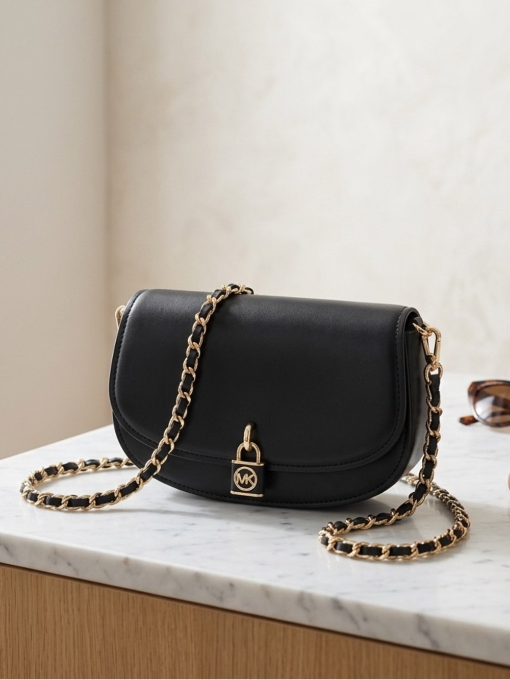 Michael Kors Black Leather Mila Small Chain Sling Messenger Purse / Like New - Picture 2 of 9